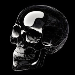 Crystal skull isolated on black background. Generative Ai.