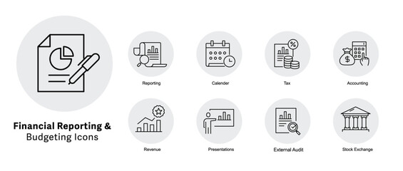 Fiscal Year Vector Icons. Financial year vector icons.
Accounting year vector icons. Budget year vector icons
Annual financial icons. Business year vector icons. Editable Stroke.