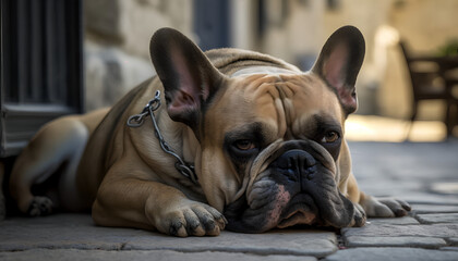 A french bulldog laying on the ground