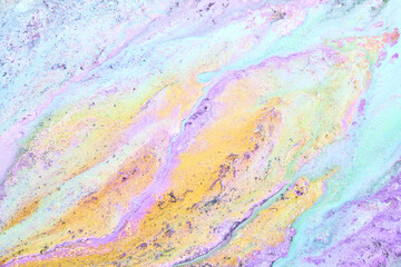 Multicolored creative abstract background. Lilac alcohol ink. Waves, stains, spots and strokes of paint, marble texture