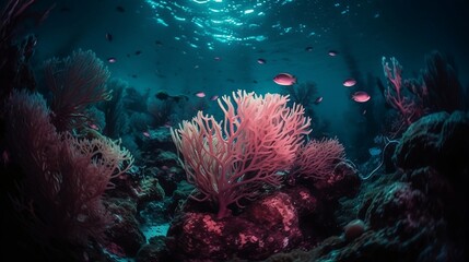 Naklejka na ściany i meble Underwater Symphony Pink Coral Generative AI.