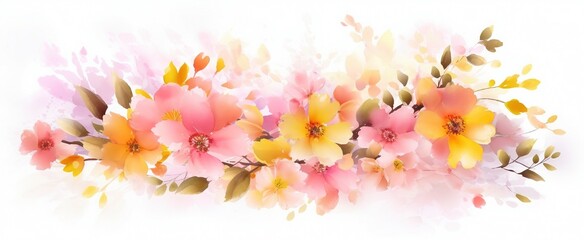 Spring Watercolor Flowers, Textured Design Illustration, Wallpaper and Print Material, Generative AI