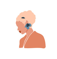 Hand drawn vector abstract stock flat graphic contemporary aesthetic fashion illustration with bohemian,beautiful modern female portrait in simple trendy minimal style isolated on white background.