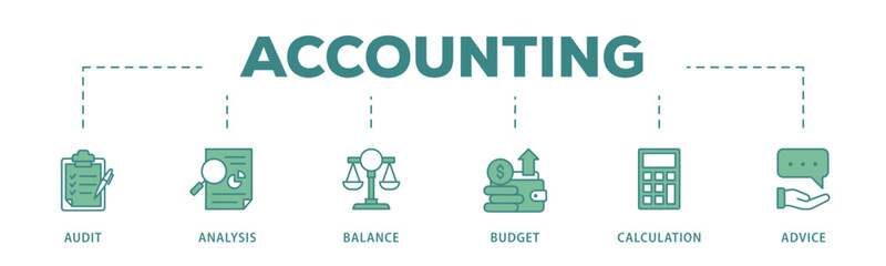 Accounting banner web icon vector illustration concept for business and finance with an icon of the audit, analysis, balance, budget, calculation, and advice
