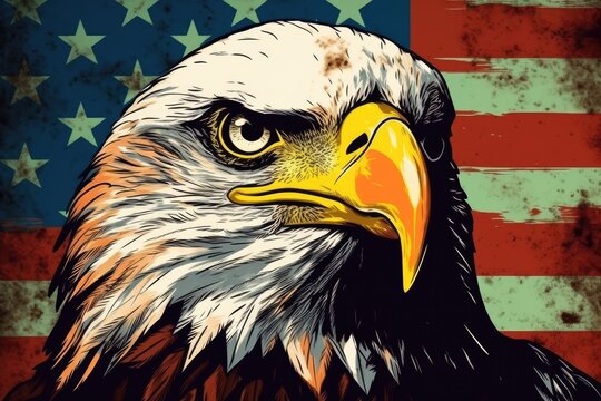 American Eagle with American Flag in the Background: A Pop Art Concept . Generative AI