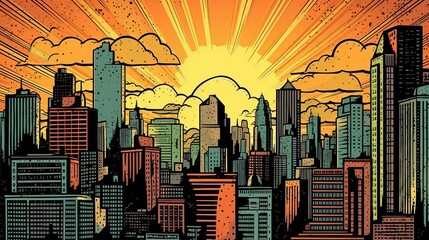 retro classic comics style city skyline generative ai