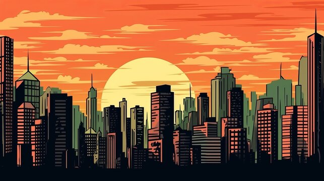 retro classic comics style city skyline generative ai