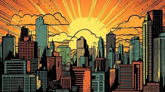 retro classic comics style city skyline generative ai