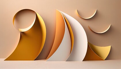 Minimal flat lay in beige and yellow Contemporary art design with organic material in oval shape with curves Object, abstract AI-generated illustration
