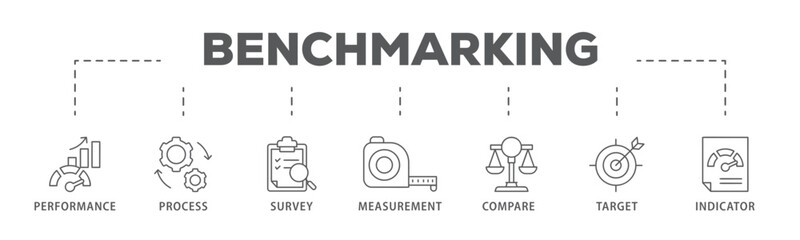 Benchmarking banner web icon vector illustration concept for the idea of business development and improvement with an icon of performance, process, survey, measurement, compare, target, and indicator
