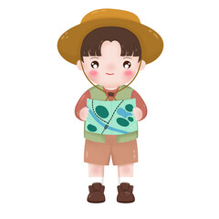 boy holding map while camping