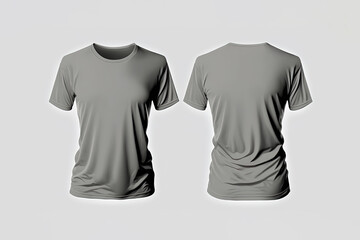 Photo realistic male grey t-shirts with copy space, front and back view. Created with Generative AI Technology