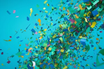 confetti carnival blue background birthday colorful party flying celebration event festive. Generative AI.