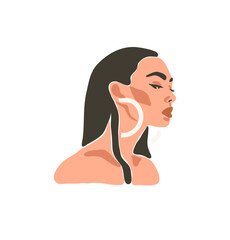 Hand drawn vector abstract trendy graphic contemporary modern art,aesthetic fashion illustration with bohemian,beautiful modern female,minimalistic trendy style. Vector woman body abstract drawing.