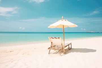 beach chairs and umbrella on the beach, ai generative