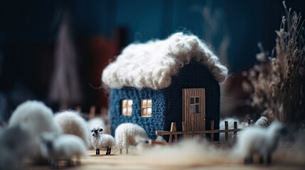 cuty tiny house made entirely of wool in a cozy and magic environment. real estate communication. generative ai illustration