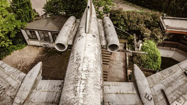 Aerial View of Decaying Abandoned Airplane