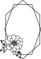 Vector black and white floral frame, wreath with anemone flower, template for invitations
