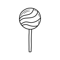 Doodle lollipop. Hand-drawn vector illustration. Sweet candy. Lollipop. Black isolated on white background. Hand drawn vector illustration