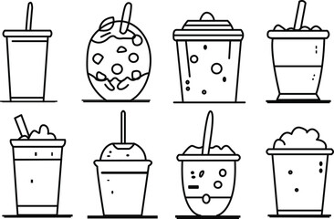 Set of ice coffee line icons. Iced coffee icons set outline style. Vector illustration