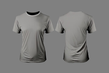 Photo realistic male grey t-shirts with copy space, front and back view. Created with Generative AI Technology