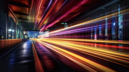 Abstract long exposure dynamic speed light trails in an urban environment