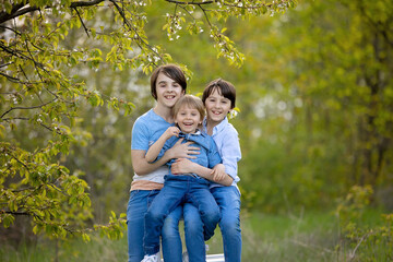 Fototapeta premium Beautiful family in the park, taking family portrait pictures