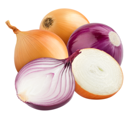 yellow and red onion isolated on white background, full depth of field