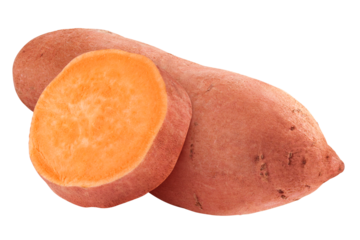 sweet potato, yam, isolated on white background, full depth of field