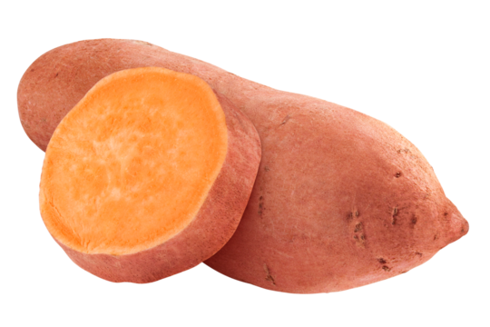sweet potato, yam, isolated on white background, full depth of field