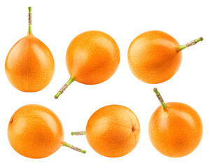 Granadilla or yellow passion fruit isolated on white background, full depth of field