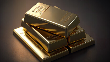 A gold bar is stacked on top of another one.
