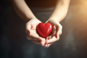 Obraz na płótnie Canvas woman hand hold care donor red cardiogram give valentine love health. Generative AI.