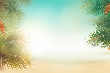 Obraz na płótnie Canvas Realistic Summer Background Vibrant Tropical Theme with Ocean View and Palm Trees, Created with Generative AI