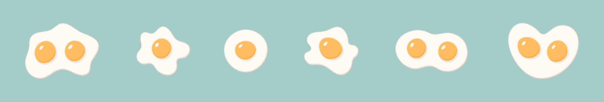 Set of fried eggs in different shapes. Isolated vector illustration.