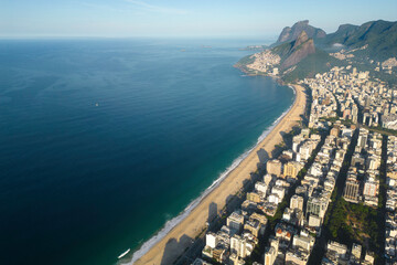 Aerial View of Ipanema and Leblon Beach and District With Mountains in the Horizon in Rio de Janeiro, Brazil