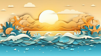 Fototapeta na wymiar Illustration of sea water splashing on sand beach. Generative AI