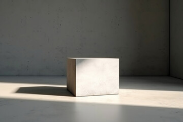 Minimal white square concrete podium in sunlight for  modern luxury beauty, cosmetic, organic, fashion product display 