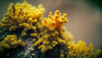 close up of a yellow coral reef in the sea