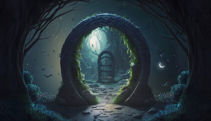 Fantasy fiction illustration of a path through the woods