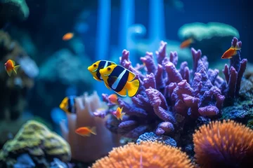 Fotobehang Tropical sea underwater fishes on coral reef. Aquarium oceanarium wildlife colorful marine panorama landscape nature snorkeling diving © LuckyStep