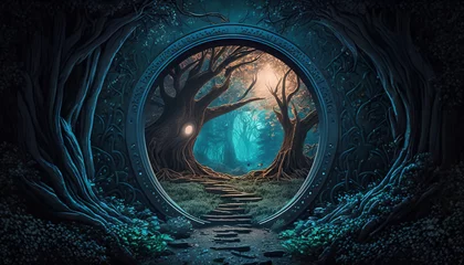 Fotobehang Fantasy fiction illustration of a path through the woods © Oleksandr