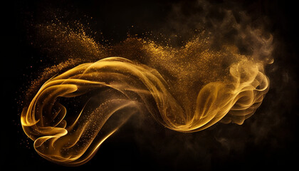 Abstract golden waves. design element of shiny golden moving lines on black background