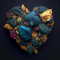 Golden Blue Flower Heart