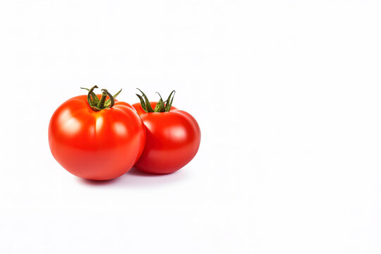 Fresh whole red tomatoes isolated on white background with copy space. Created with Generative AI Technology