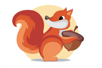 Vector illustration of a squirrel holding a nut
