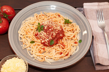 Spaghetti Bolognese pasta with tomato sauce and meat