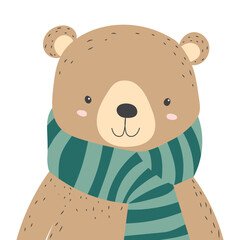 bear character portrait in flat style isolated