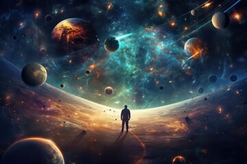 A space scene with planets, stars, and other cosmic bodies
