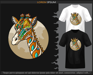 Colorful Giraffe head mandala arts isolated on black and white t shirt.
